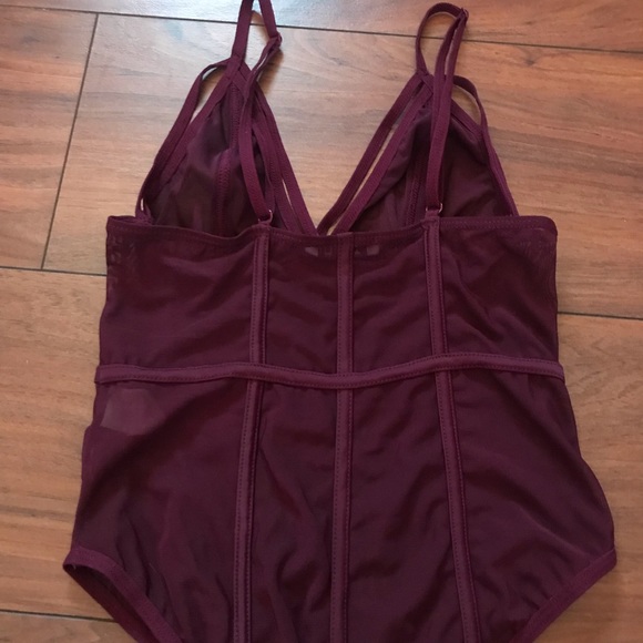 Maroon Mesh Bodysuit - Picture 3 of 5